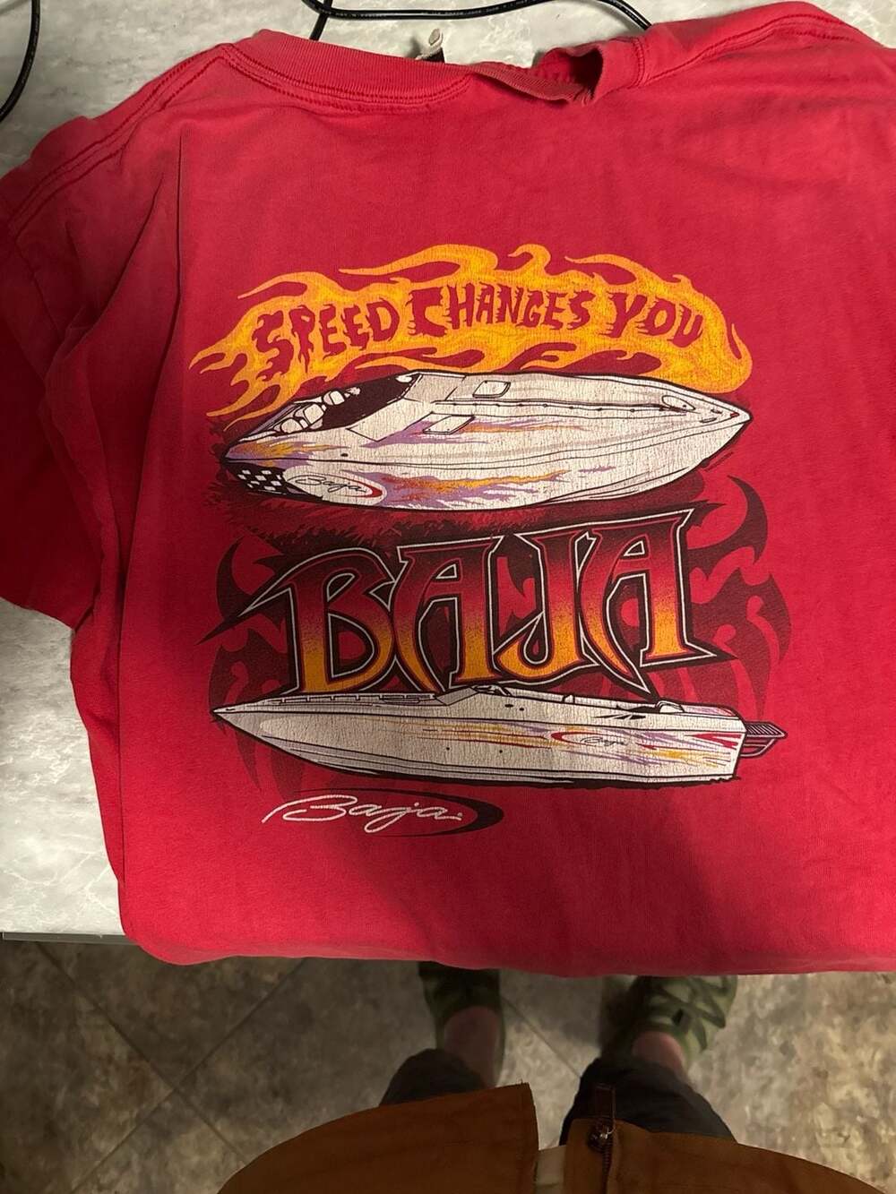 Vintage Baja Marine "Speed Changes You" Red Graphic T-Shirt Hanes Beefy-T